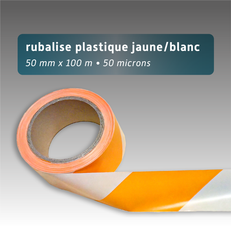 Rubalise plastique 50mm*100m - Jaune/Blanc Rubalise plastique 50mm*100m - Jaune/Blanc
