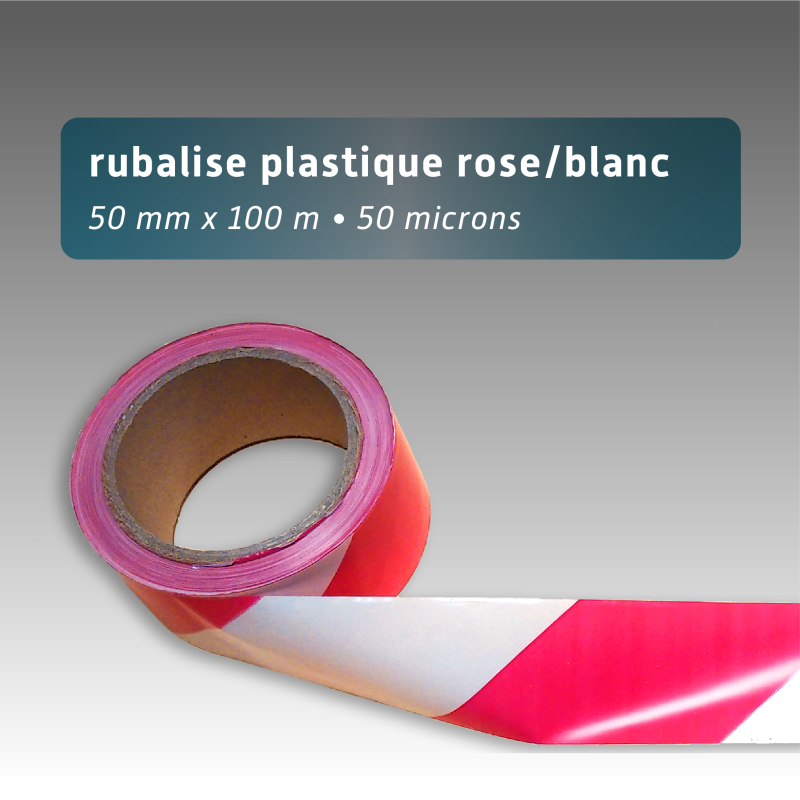 Rubalise plastique 50mm*100m - Rose/Blanc Rubalise plastique 50mm*100m - Rose/Blanc
