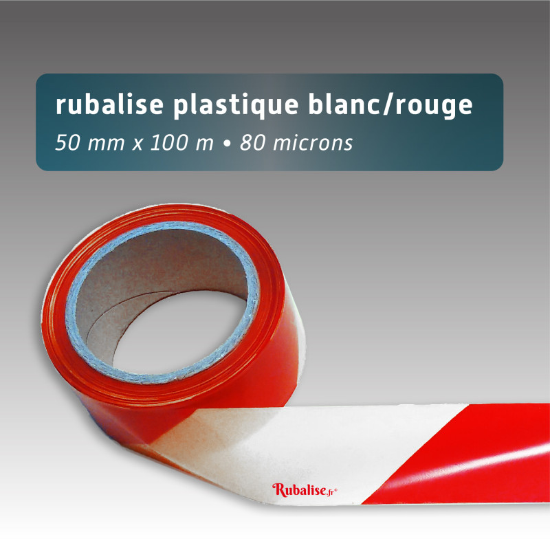 Rubalise de signalisation blanc rouge ultra résistante - 50mm*100m - Rubalise