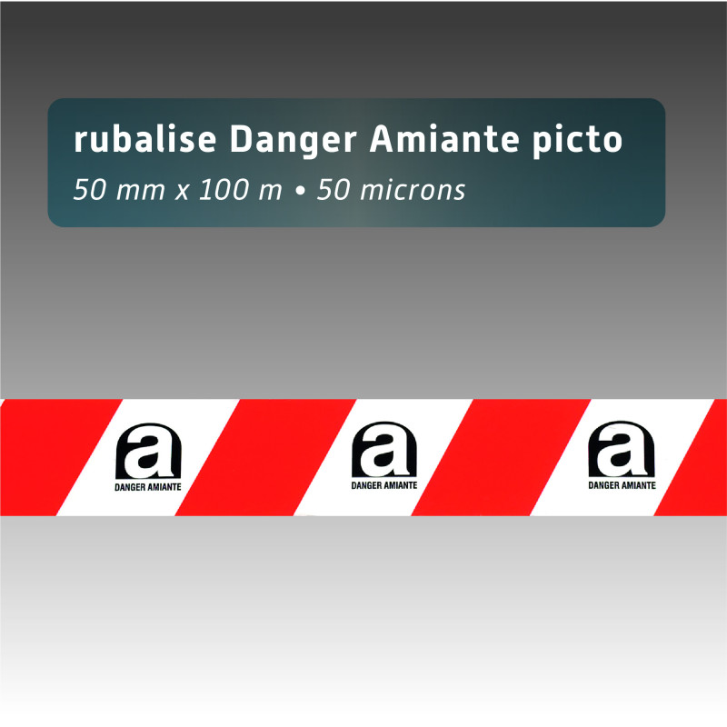 Rubalise plastique jaune "danger amiante + picto"50mm*100m Rubalise plastique jaune "danger amiante + picto"50mm*100m