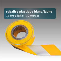 Rubalise plastique recyclée 70mm*380m - Blanc/jaune