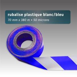 Rubalise plastique recyclée 70mm*380m -blanc/bleu