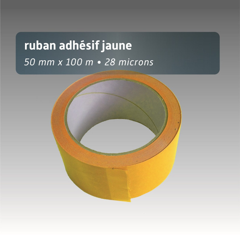 Ruban adhésif plastique 50mm*100m - couleur unie - jaune Ruban adhésif plastique 50mm*100m - couleur unie - jaune