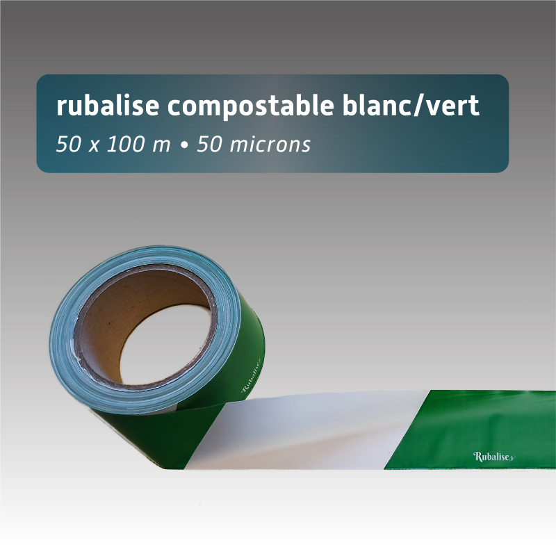 Rubalise blanche et verte compostable 50mm*100m Rubalise blanche et verte compostable 50mm*100m