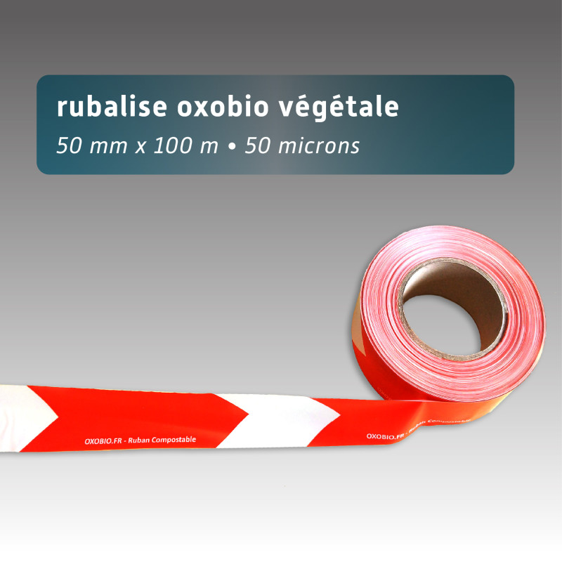 Rubalise blanche et rouge végétale 50mm*100m Rubalise blanche et rouge végétale 50mm*100m