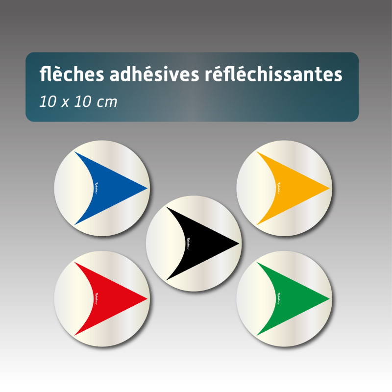 Sticker réfléchissant - flèche diamètre 10cm - 5 couleurs Sticker réfléchissant - flèche diamètre 10cm - 5 couleurs