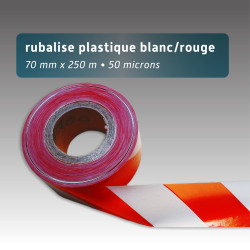 Rubalise plastique recyclée 70mm*250m - blanc/rouge