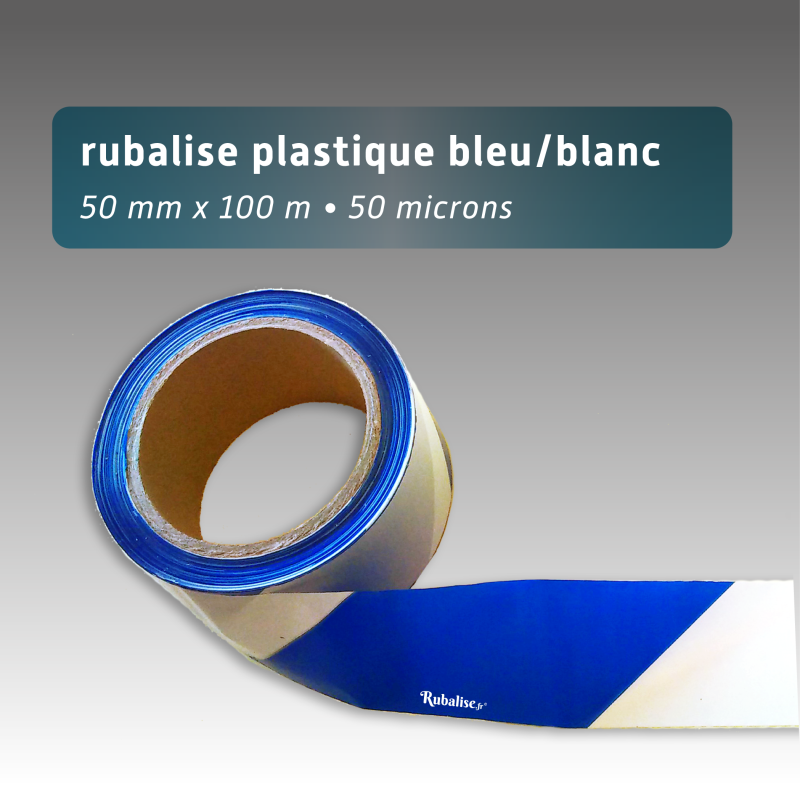 Rubalise plastique 50mm*100m - Bleu/Blanc
