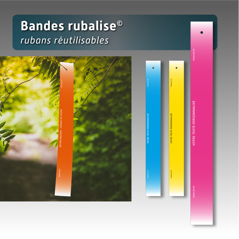 Bande de rubalise réutilisable "Course en cours" 50mm*44cm (lot de 100)