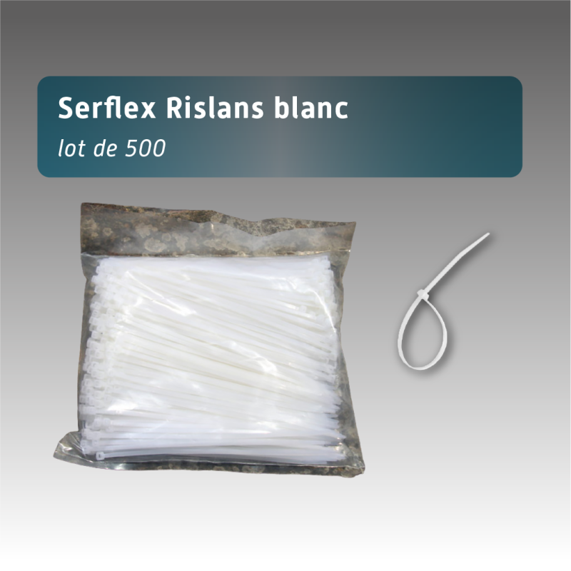 Colliers de Serrage Serflex Rislans Blancs 20 cm - Lot de 500 pour Dossards Vélo VTT