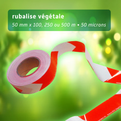 Rubalise Végétale Blanche/Rouge 50mm x 100m – Balisage Éco-Responsable 90% Canne à Sucre
