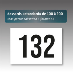 Dossards A5 numérotés 100 à 200 sans personnalisation | Impression noire