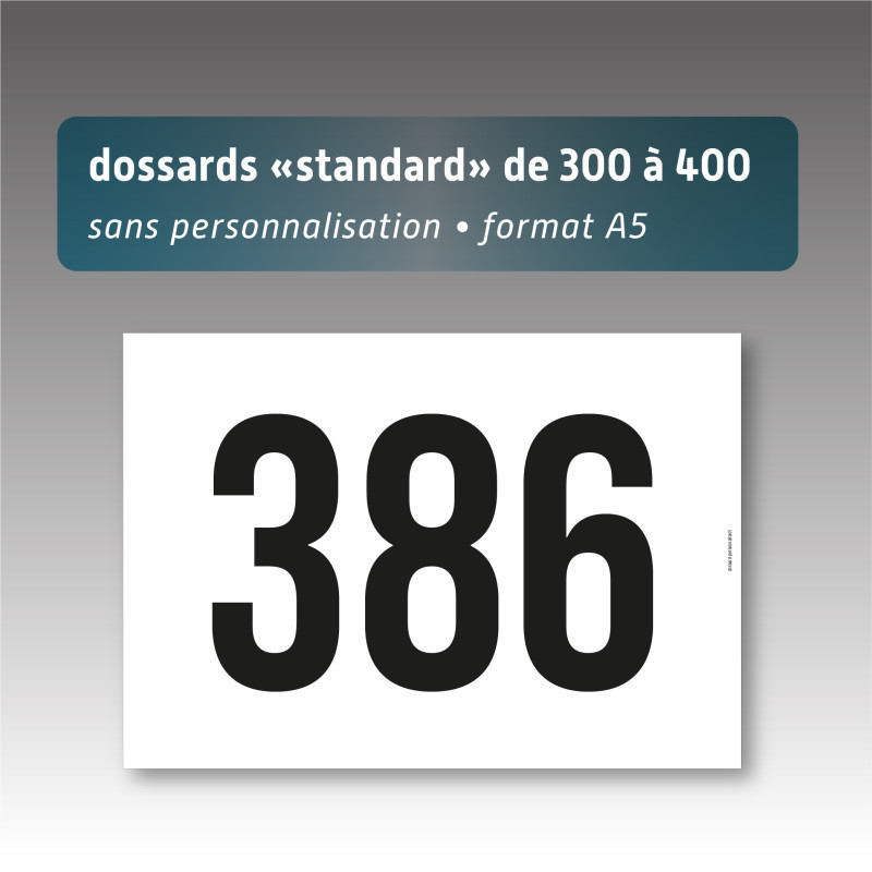 Dossards A5 numérotés 300 à 400 sans personnalisation | Impression noire