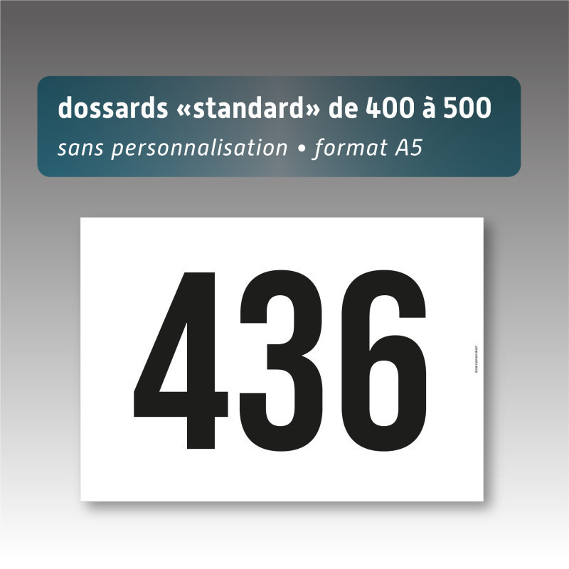 Dossards A5 numérotés 400 à 500 sans personnalisation | Impression noire