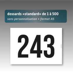 Dossards A5 numérotés de 1 à 500 sans personnalisation | Impression noire