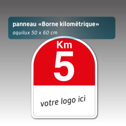 Panneau borne kilométrique personnalisé Aquilux 50 x 60 cm - Signalétique course & événement sportif