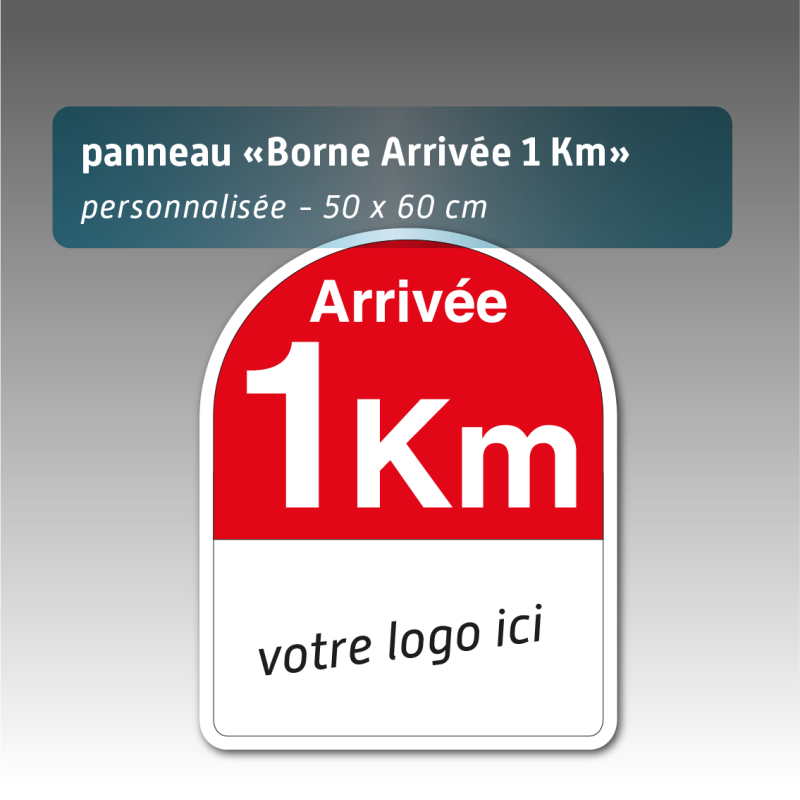 Panneau borne kilométrique Arrivée 1 km personnalisé Aquilux 50 x 60 cm – Signalétique course & événement sportif
