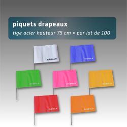 Lot de 100 piquets drapeaux 75cm - 6 coloris