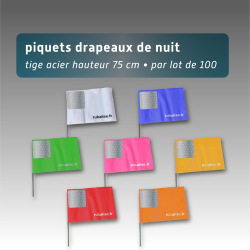 Piquet drapeau de signalisation 75 cm tige acier - lot de 100 - pvc - avec pastille réfléchissante